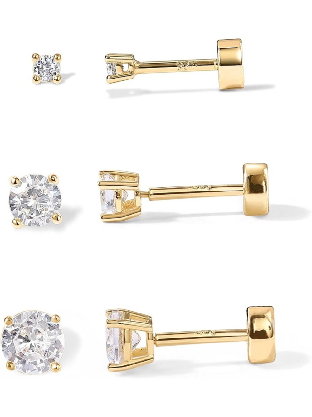 14K Gold Plated Flat Back Stud Earrings for Women, CZ Cartilage Jewelry